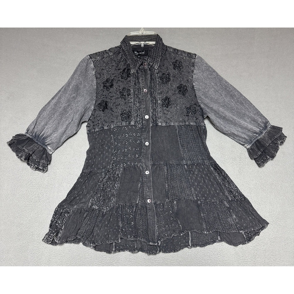 Young Threads Whimsigoth Tiered Babydoll Top Womens M Embroidered Fairy Grunge